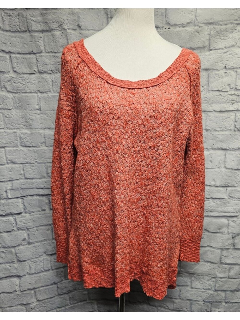Free People L Orange Marled Tunic Sweater Shaggy Scoop Sweater Top